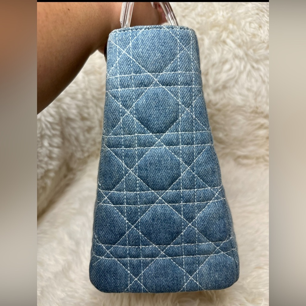 Christian Dior Medium Denim Cannage Lady Dior Bag with Acrylic Handles - Picture 5 of 14